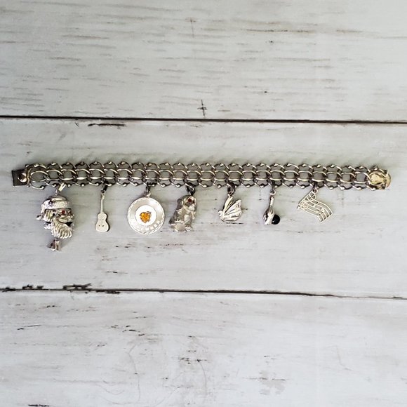 Elco Jewelry - ELCO Sterling Silver Charm Bracelet, Double Chain with Ball Accents/Heart 7.25"